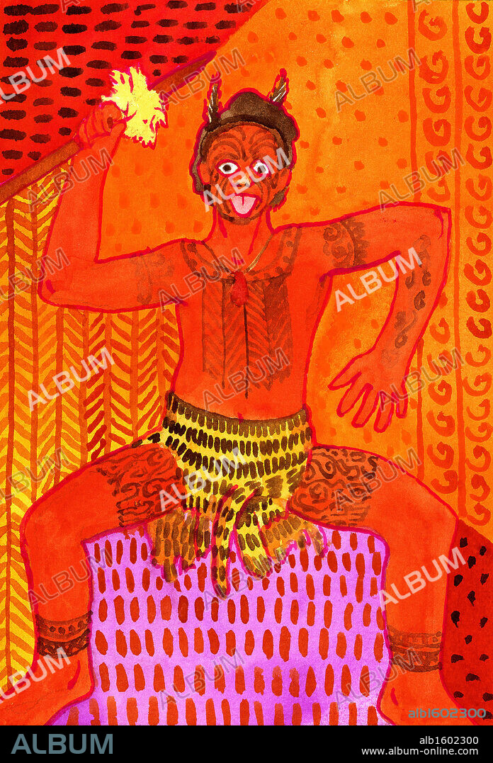 Maori Haka (Challenge Dance)  2005  John Newcomb (20th C. American)  Watercolor  Private Collection.