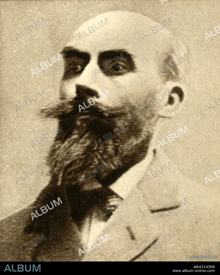 'Landru - Bluebeard of France!', 1921, (1933). French serial killer Henri Désiré Landru (1869-1922), nicknamed 'The Bluebeard of Gambais', killed at least ten women (and one man) between 1915 and 1919. The police concluded that Landru had met or been in romantic correspondence with 283 women during the First World War. He was tried for 11 murders, found guilty and executed by guillotine on 25 February 1922. The true number of his victims, whose remains were never found, was almost certainly higher. From "The Pageant of the Century". [Odhams Press Ltd, 1933].