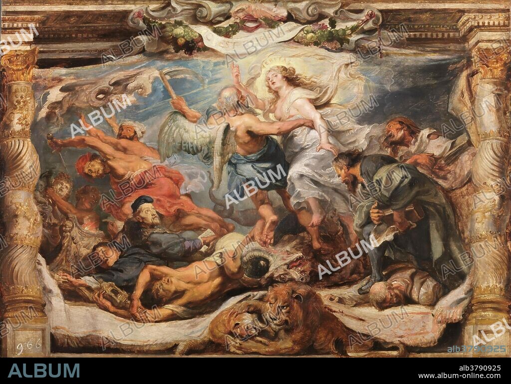PETER PAUL RUBENS. Pedro Pablo Rubens / 'La victoria de la Verdad sobre la Herejía'. Hacia 1625. Óleo sobre tabla, 64,5 x 90,5 cm.