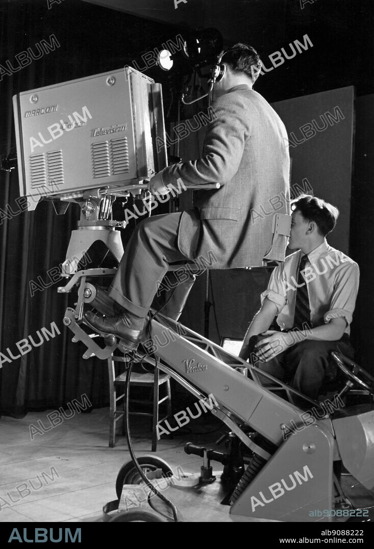 First demonstrationin Britain of all electronic compatible colour television. The picture shows a Marconi 'two tube' Colour Television Camera in the studio.