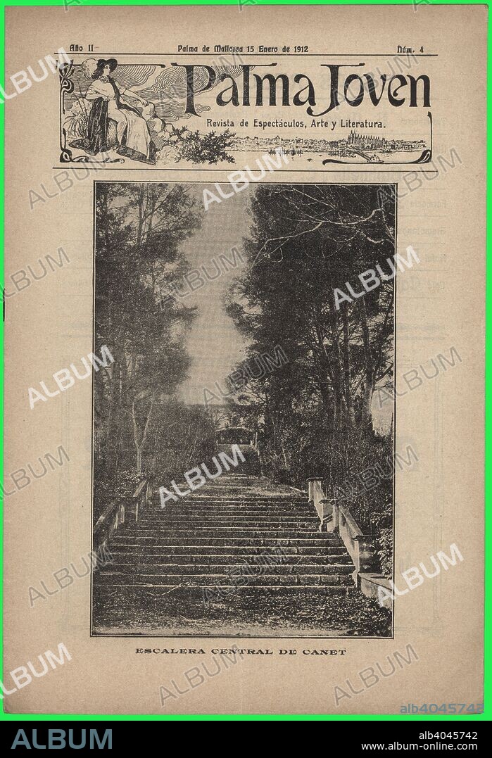 Portada de la revista de espectáculos, arte y literatura, Palma Joven. Editada en Palma de Mallorca, enero de 1912.