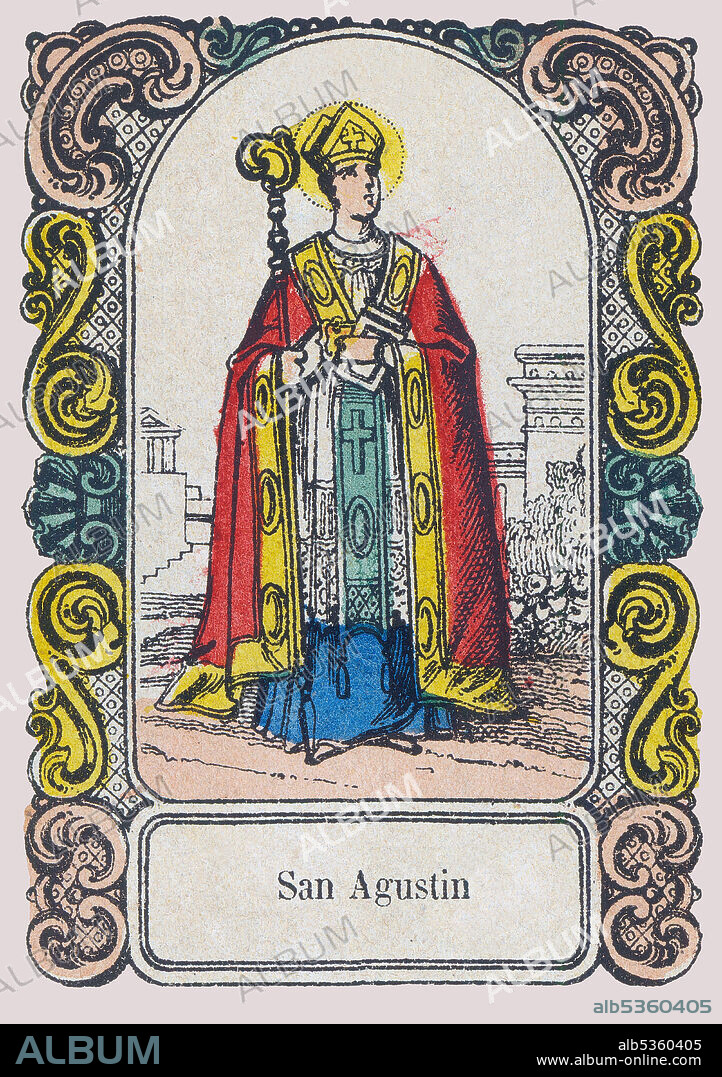 San Agustín de Hipona (354-430), obispo de Hipona y padre de la iglesia. Estampería popular del siglo XIX.