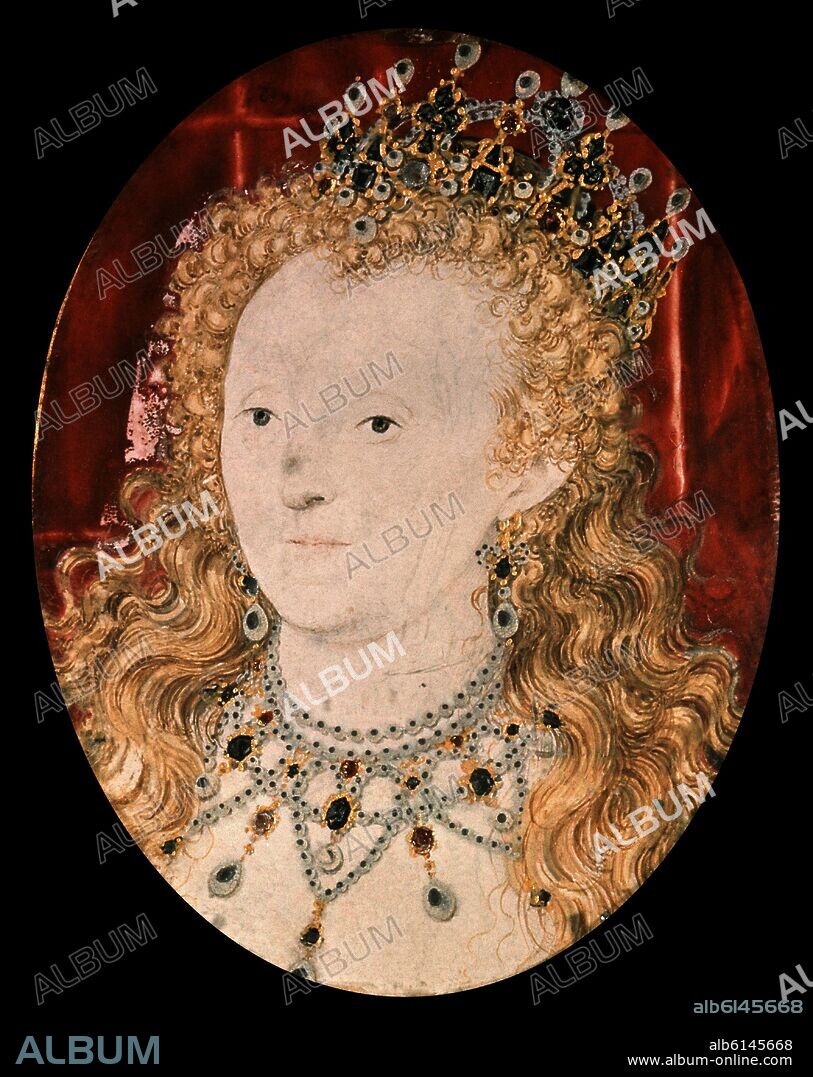 NICHOLAS HILLIARD. LA REINA ISABEL I DE INGLATERRA - MINIATURA TUDOR JACOBEA.