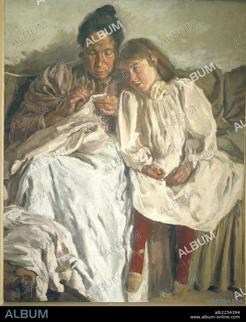 FRANCISCO GIMENO ARASA. GIMENO ARASA , FRANCISCO. PINTOR ESPAÑOL. TORTOSA 1858-1927. ARTE SIGLO XIX. ESPAÑA. " MARE I FILL " , AÑO 1898. COLECCION PARTICULAR. BARCELONA.