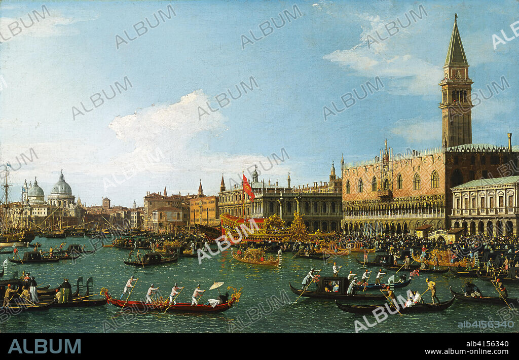 Canaletto (Venecia 1697 - 1768). Il Bucintoro (hacia 1745 - 1750). Óleo sobre lienzo. 57 x 93 cm.