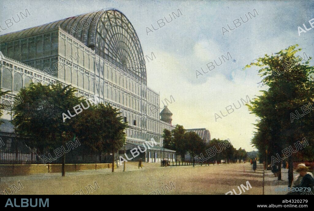 The Parade, Crystal Palace, Sydenham, c1915. The Crystal Palace was built to house the Great Exhibition of 1851. The glass structure was dismantled and transported from Hyde Park in London, and rebuilt in an enlarged form on Penge Common, at the top of Penge Peak, Sydenham Hill. It stood there from 1854 until its destruction by fire in 1936. Postcard. [Photochrom Co Ltd].
