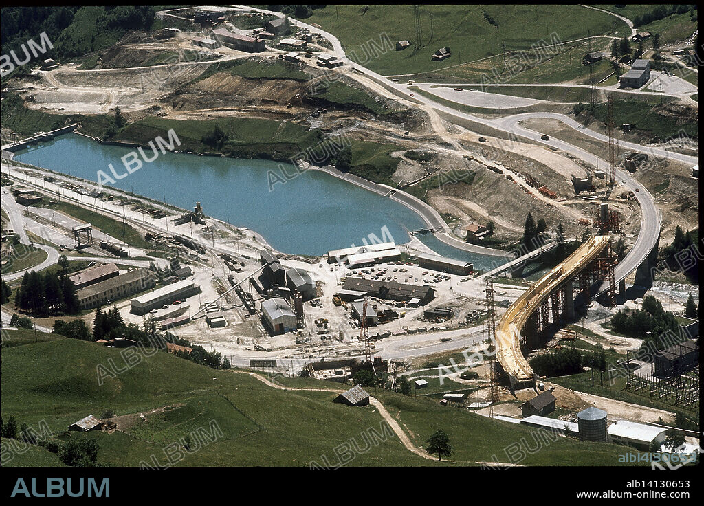 Building site of the Gotthard tunnel 1979.