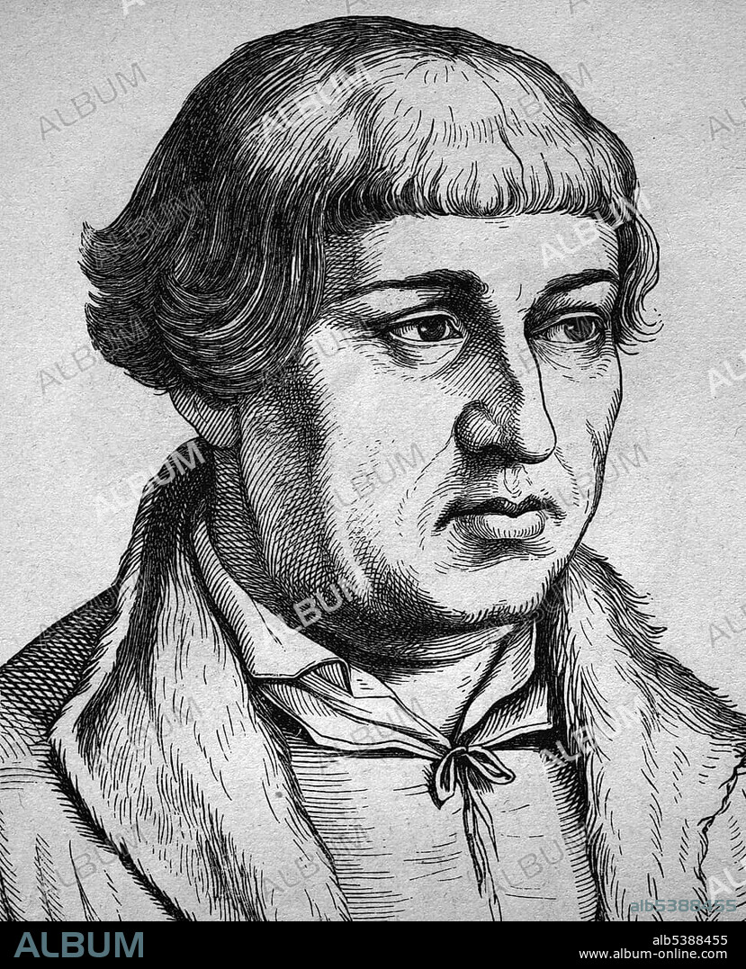 Johannes Bugenhagen, 1485 - 1558, reformer, and Luther's companion, portrait, historical illustration, 1880