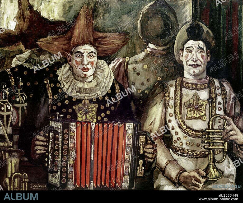 JOSÉ GUTIERREZ SOLANA. José Gutiérrez Solana / 'Los clowns', 1920, Óleo sobre lienzo, 98 x 124 cm.