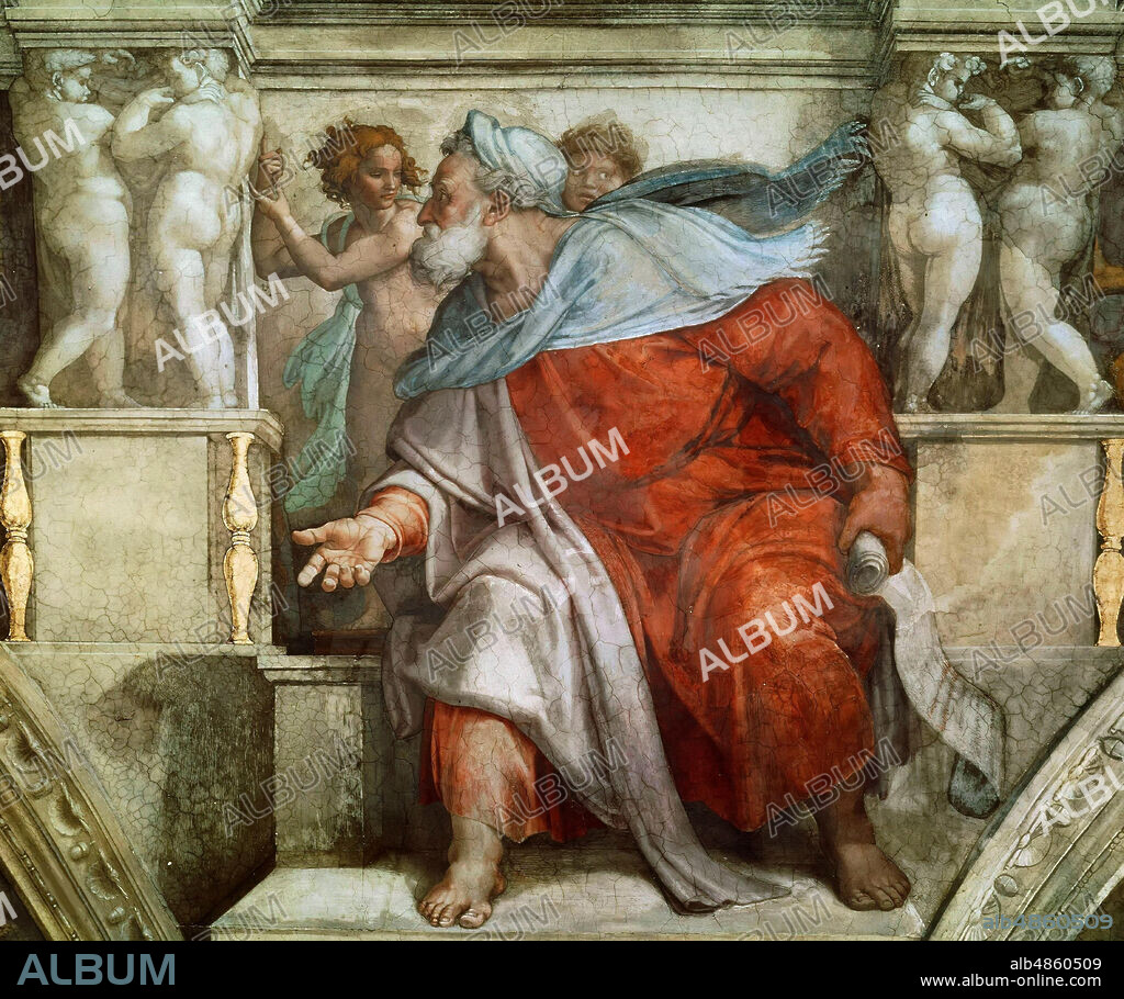 MICHELANGELO BUONARROTI. Prophets and Sibyls: Ezekiel (Sistine Chapel ceiling in the Vatican).
