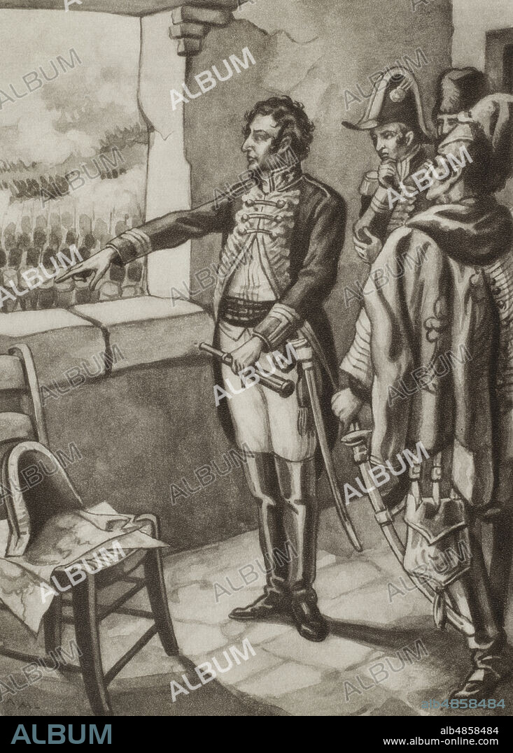 Spanish War of Independence (1808-1814). Battle of Salamanca (22 July 1812). Combat that took place in the town of Arapiles, south of Salamanca, in which they faced the allied armies of Spain, England and Portugal, under the command of General Arthur Wellesley, 1st Duke of Wellington (1769-1852), against the Napoleonic troops led by Marshal Marmont, which were defeated. This French defeat dealt a severe blow to Napoleon's plans to invade Portugal, as it prevented the installation of the bases and arsenals that were necessary to carry out the invasion. Wellington at the Arapiles. Los guerrilleros de 1808. Historia popular de la Guerra de la Independencia, by Enrique Rodríguez-Solís. Volume I. Published in Madrid, 1930.