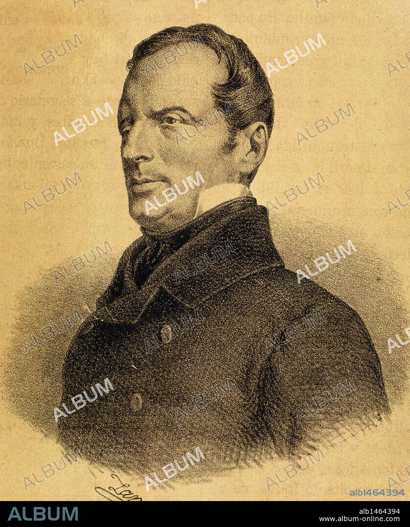 Lamartine, Alphonse de (1790-1869). French romantic writer and politician. Engraving.