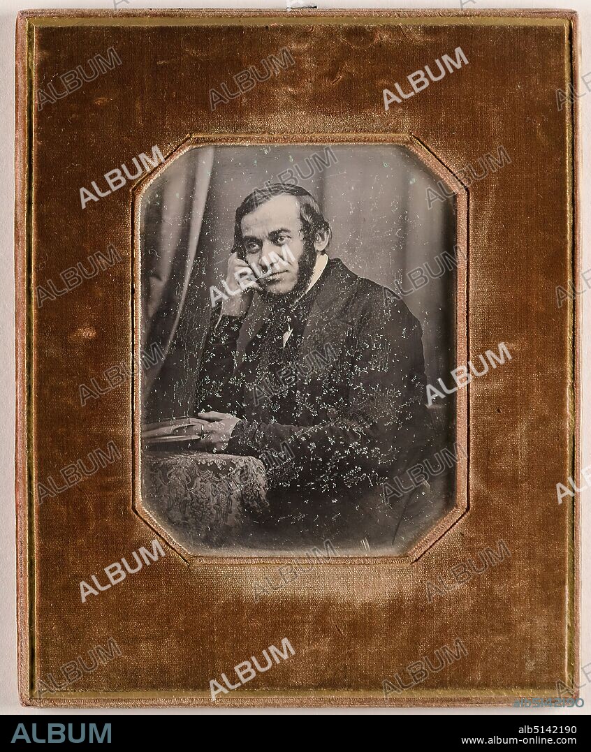 Hermann Biow, Professor Christian Fr. Wurm (1803-1859), daguerreotype, image size: height: 10.10 cm; width: 7.80 cm, label: verso: title, date, portrait photography, arm positions, gestures, man, seated figure, half-length portrait, historical person, Professor, Christian Friedrich Wurm.