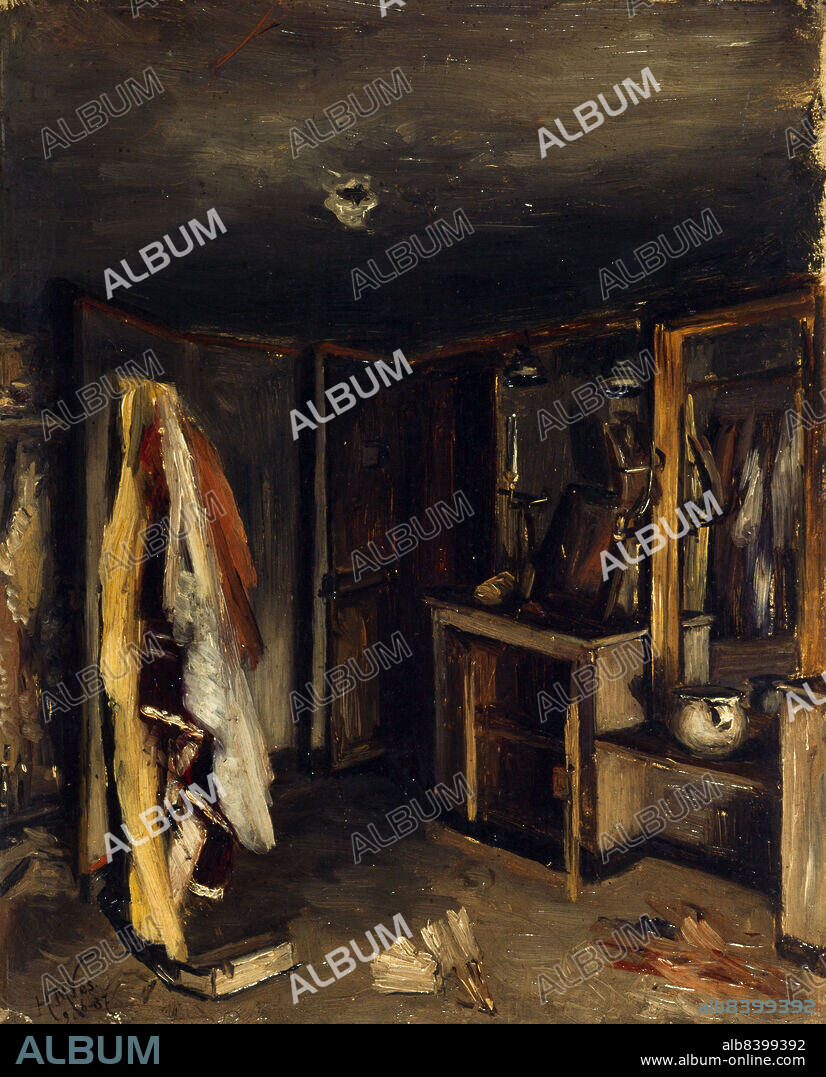 HENRI-MARTIN VOS. Une loge d'artiste à l'Opéra-Comique, après l'incendie du 15 mai 1887, place Boieldieu, 2ème arrondissement, 09–06–1887.
