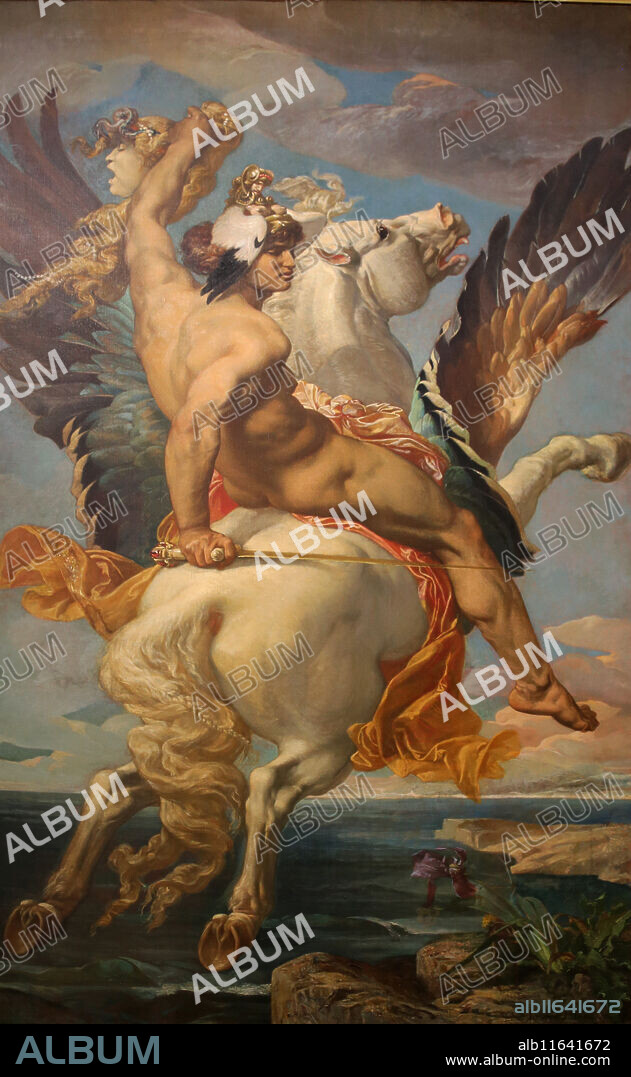JOSEPH PAUL BLANC. Perseus riding Pegasus, 1869 by French painter Paul Joseph Blanc (1846-1904). Orsay Museum. Paris. France.