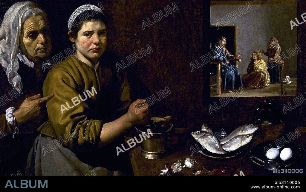 DIEGO VELÁZQUEZ. Cristo en casa de Marta y María/ 1619-20.