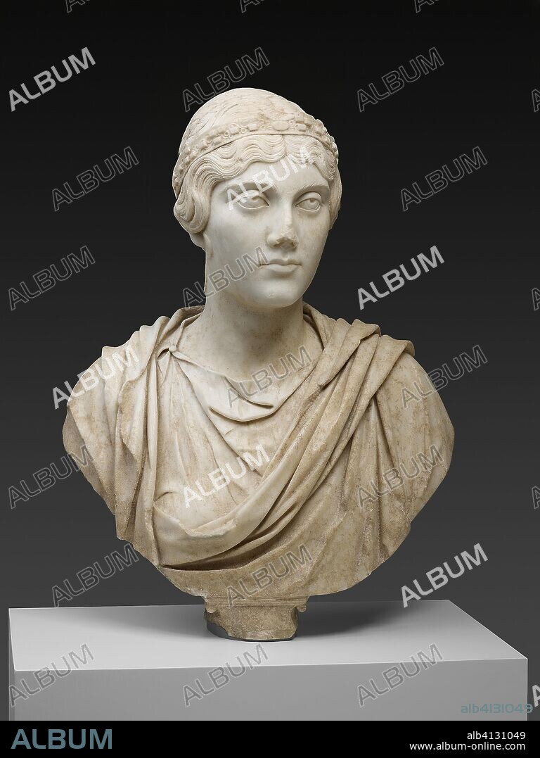 ANCIENT ROMAN. Portrait Bust of a Woman. Roman. Date: 140 AD-150 AD. Dimensions: 64.8 × 47.6 × 27.3 cm (25 1/2 × 18 3/4 × 10 3/4 in.). Marble. Origin: Rome.