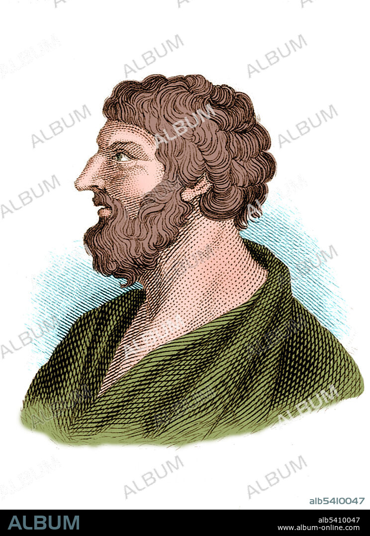 Pittacus of Mytilene (650 BC), governed Mytilene (Lesbos) along with Myrsilus and is one of the Seven Sages of Greece. He tried to reduce the power of the nobility and was able to govern with the support of the popular classes, whom he favored. When the Athenians were about to attack his city, Pittacus challenged their General to a single combat, with the understanding that the result should decide the war, and much bloodshed be thereby avoided. The challenge was accepted, and he killed his enemy with a broad sword. He was then chosen ruler of his city and governed for ten years. He is credited with the motto known today as the Golden Rule: Do not to your neighbor what you would take ill from him. Engraving by J.W. Cook, 1825.