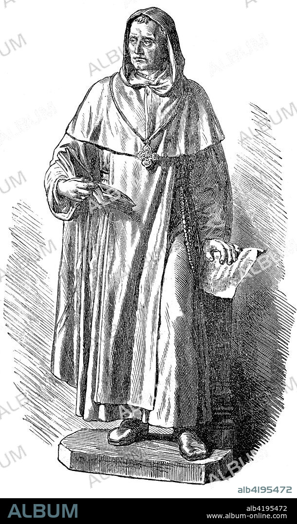 Albertus Magnus,  1200 -1280, also known as Saint Albert the Great and Albert of Cologne, was a German Catholic Dominican friar and bishop, digital improved reproduction of a woodcut, published in the 19th century.