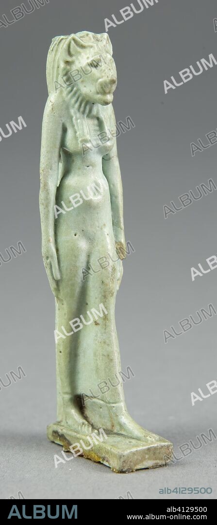 ANCIENT EGYPTIAN. Amulet of the Goddess Sekhmet. Egyptian. Date: 1070 BC-664 BC. Dimensions: 8 × 2.75 × 2 cm (3 1/8 × 1 1/8 × 3/4 in.). Faience. Origin: Egypt.