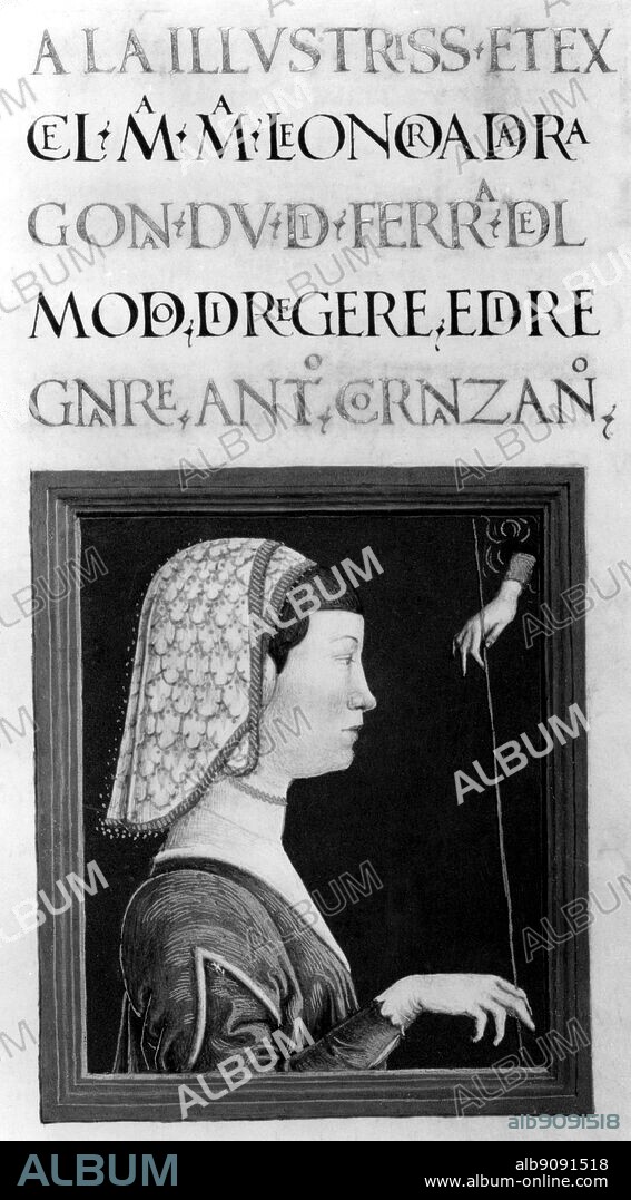 Eleonora of Aragon , Duchess of Ferrara , Lucrezia Borgia 's mother-in-law . Miniature attributed to Cosimo Jura (sp?). c The Pierpont Morgan Library.