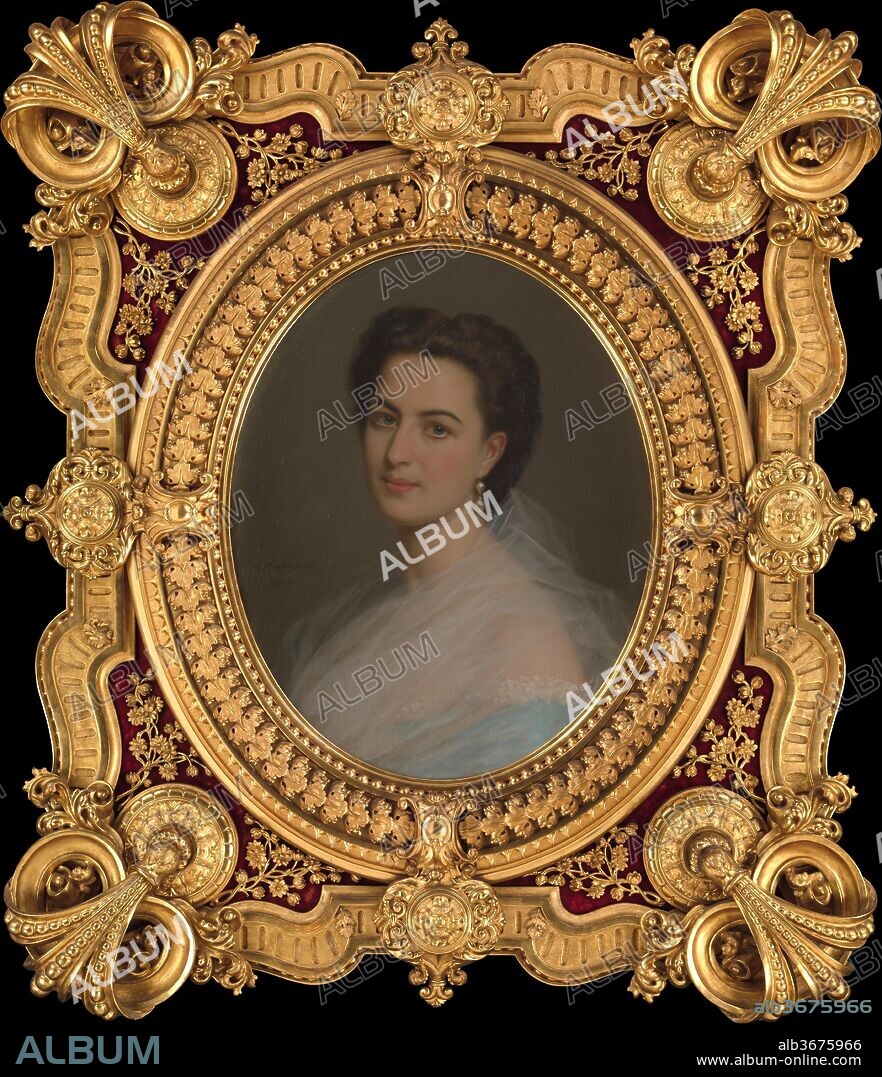 Portrait of a Woman (Marianna Panciatichi, marchesa Paolucci delle Roncole, 1835-1919, or her sister-in-law, Beatrice Ferrari-Corbelli di Reggio, contessa di Lucciano). Artist: Michele Gordigiani (Italian, Florence 1835-1909 Florence). Dimensions: 25 3/16 x 20 1/2 in. (64 x 52 cm). Date: 1864.
Gordigiani was the premier portraitist of the Risorgimento, the period of modern Italian unification. This portrait, commissioned by marchese Ferdinando Panciatichi (1813-1897), scion of a distinguished Florentine family, depicts the patron's daughter or daughter-in-law. That it was one of a pair--the pendant is now unlocated--can be deduced from the original receipt for the exuberant gilt wood frame with silk velvet elements the painting still bears, a masterpiece of the <i>intagliatore</i>, or carver, Niccola Ricci (active 1848-1866). The frame's opulence is evocative of the years 1864-71, during which Florence served as King Vittorio Emanuele II's temporary capitol.