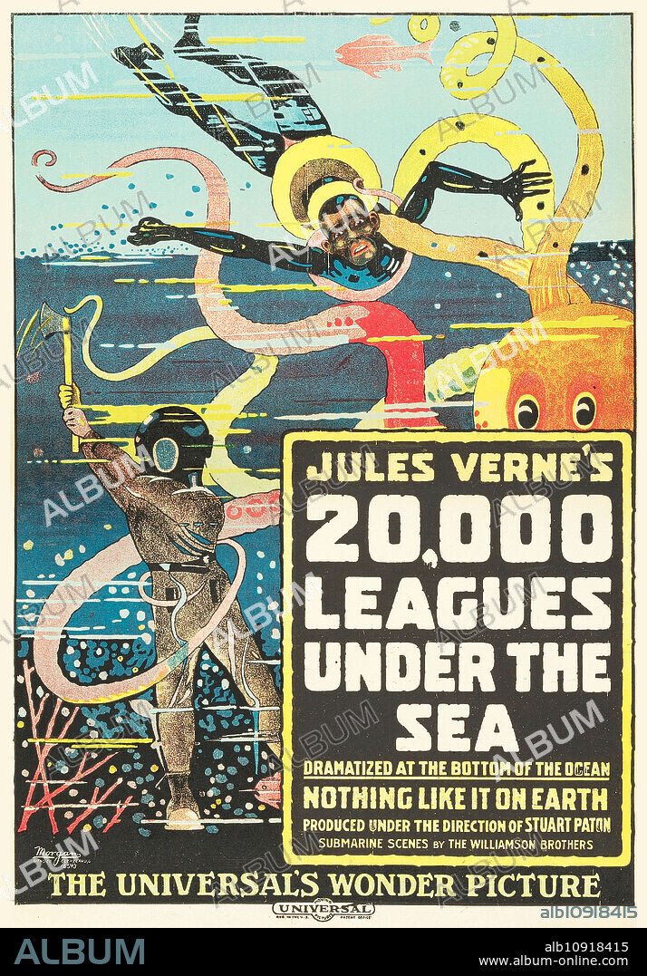 Poster de 20.000 LEGUAS DE VIAJE SUBMARINO, 1916 (20,000 LEAGUES UNDER THE SEA), dirigida por STUART PATON. Copyright Williamson Submarine Film Corporation.