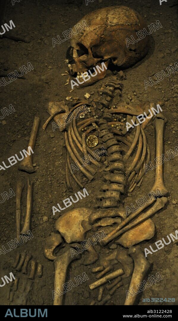 Viking Age. Birka girl. Died at age 6 years. 10th century. Skeleton. Historical Museum. Stockholm. Sweden.