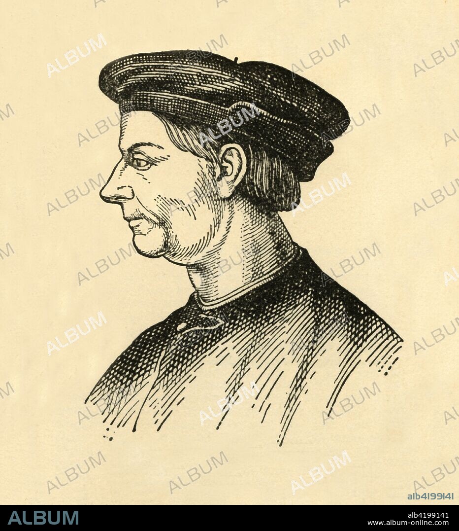 'Niccolo Machiavelli', (1933). Portrait of Italian philosopher, writer and politician Niccolo Machiavelli (1469-1527). From "Gestalten Der Weltgeschichte", a book of cigarette-card portrait miniatures of figures in world history from the last four hundred years. [Germany, 1933].