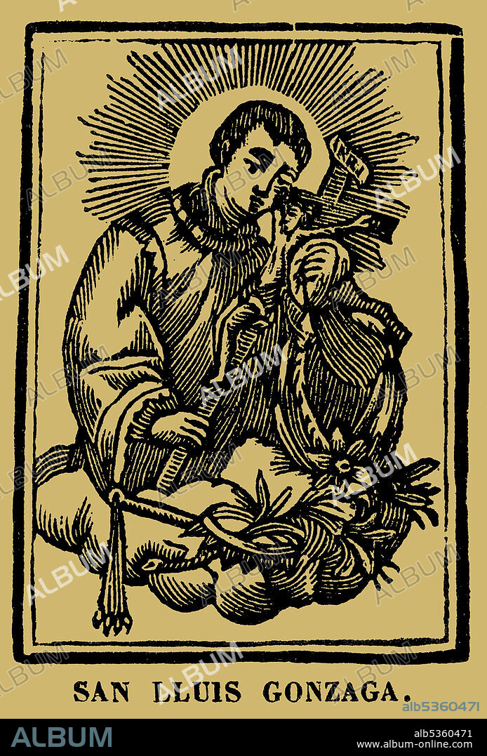 San Luis Gonzaga (1568-1591), religioso jesuíta italiano. Grabado popular del siglo XIX.