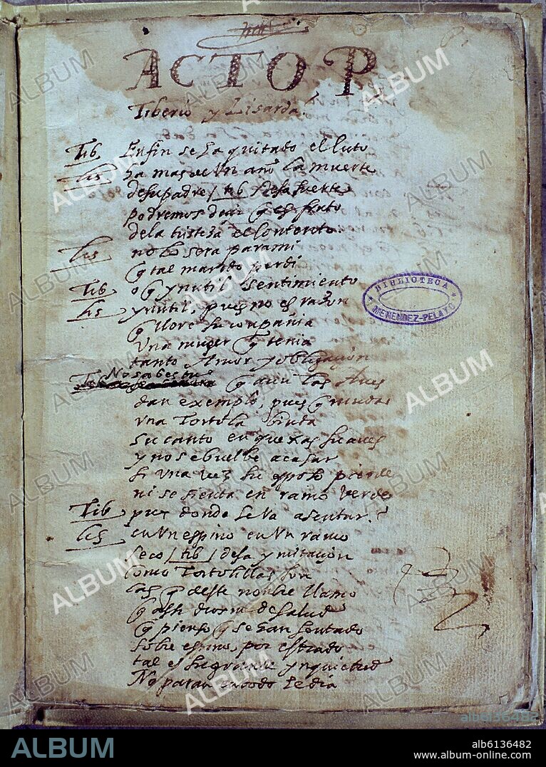 LOPE DE VEGA (1562-1635). LOS MELINDRES DE BELISA - MANUSCRITO - TIBERIO Y LISARDA - ACTO PRIMERO - 1606.