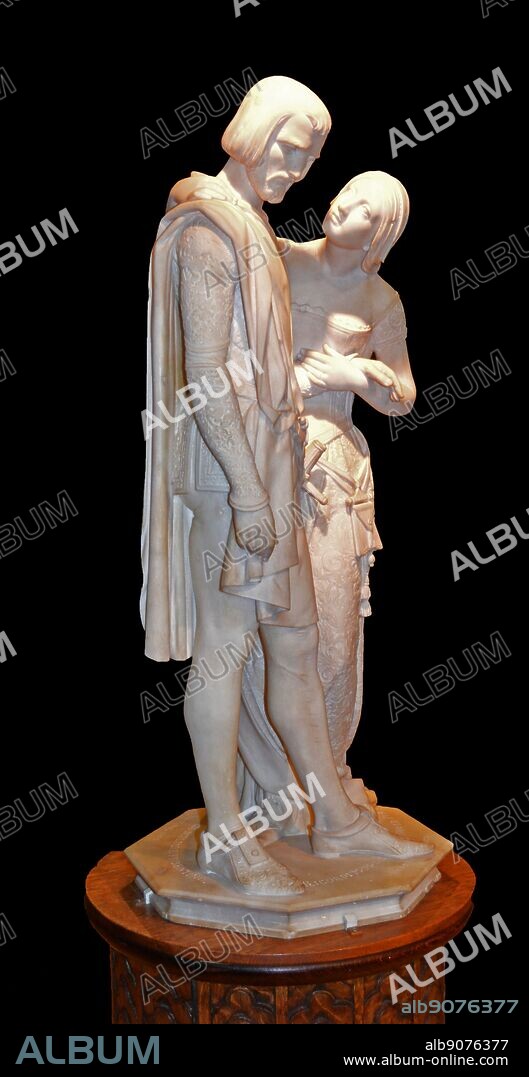 Statue of Pia de' Tolomei and Nello della Pietra, made from Carrara marble. Created by Pio Fedi (1816-1892) Italian sculptor who worked chiefly in the Romantic style. Dated 1872.