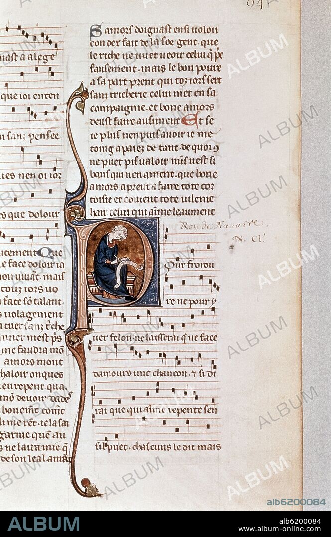 THIBAUT IV (1201-1253) CONDE DE CHAMPAGNE  REY DE NAVARRA Y TROVADOR - MANUSCRITO SIGLO XIII.