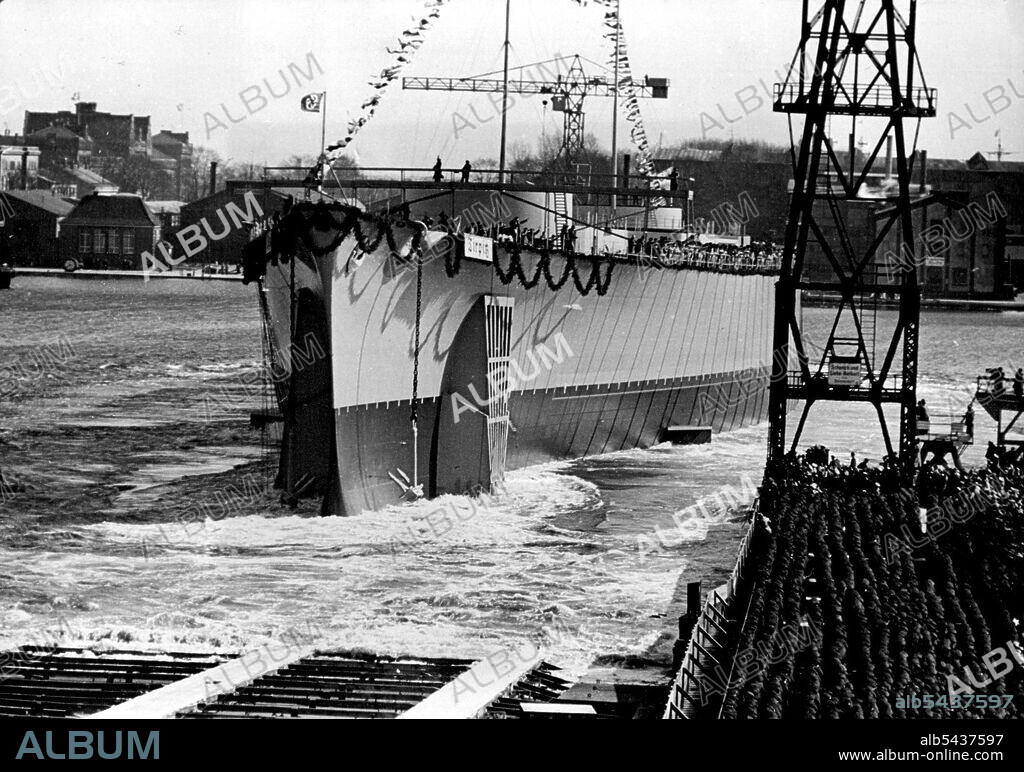 Battle - Ship " Tirpitz" launched at Wilhelmshaven. The launch of the battle - Ship "Tirpitz" On the 1st of April the battle - ship "Tirpitz" (35000 tons) was launched in the presence of the Fihrer. May 1, 1939.;Battle - Ship " Tirpitz" launched at Wilhelmshaven. The launch of the battle - Ship "Tirpitz" On the 1st of April the battle - ship "Tirpitz" (35000 tons) was launched in the presence of the Fihrer.