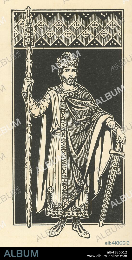 'The Emperor Henry II, The Holy (1002-1024)', 1924. From "Costume & Fashion - The Evolution of European Dress Through the Earlier Ages", by Herbert Norris. [J. M. Dent and Sons Ltd, E. P. Dutton and Co. London and Toronto, 1924].
