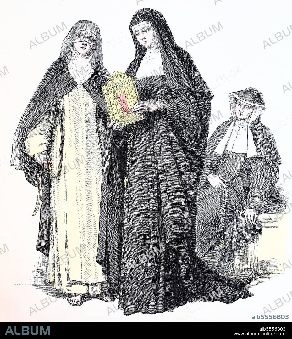 Folk traditional costume, clothing, history of costumes, female religious habit of the Augustinian nuns, 1790, Augustinian order, digitally restored reproduction of a 19th century original, exact date unknown.
