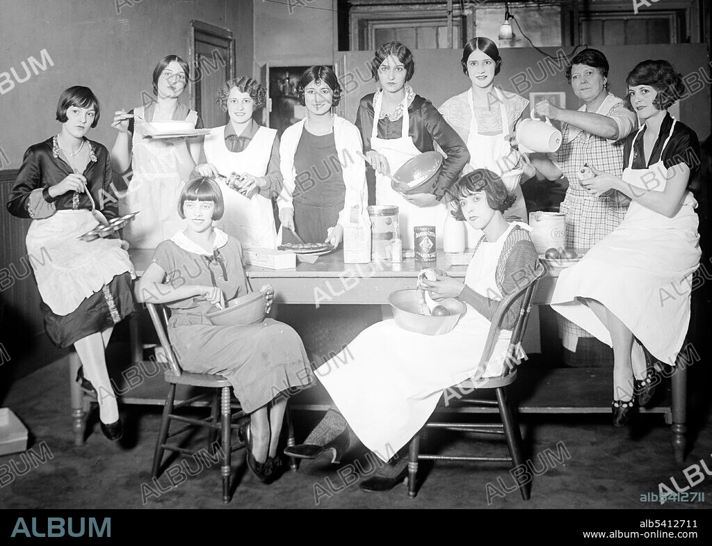 Follies cooking class. The Ziegfeld Follies were famous for their display of many beautiful chorus girls. Homemaking in the US has been a foundational piece of the education system, particularly for women. These homemaking courses, called home economics, have had a prevalent presence in secondary and higher education since the 19th century. By definition, home economics is - the art and science of home management - meaning that the discipline incorporates both creative and technical aspects into its teachings. Home economics courses often consist of learning how to cook, how to do taxes, and how to perform child care tasks. Bain News Service, undated (cropped and cleaned).