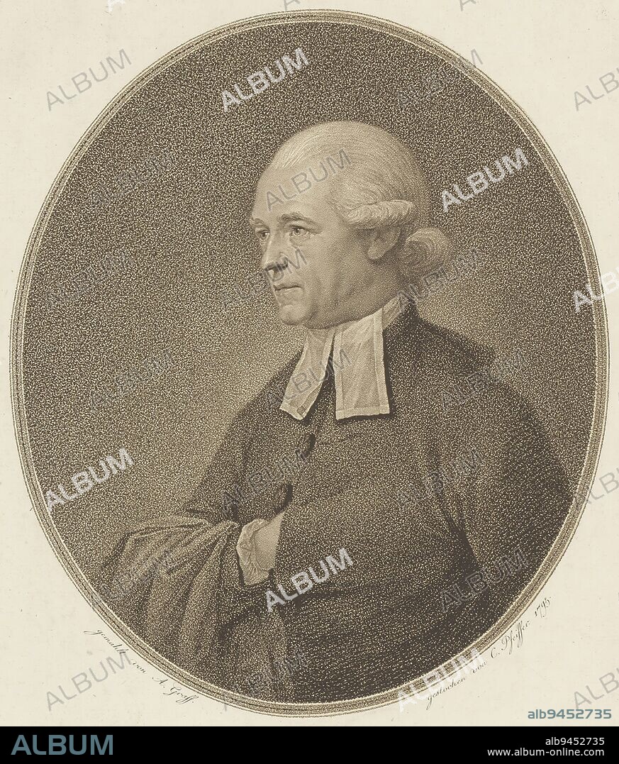 Portrait of Franz Volkmar Reinhard, Carl Hermann Pfeiffer, after Anton Graff, 1779 - 1829, print maker: Carl Hermann Pfeiffer, (mentioned on object), after: Anton Graff, (mentioned on object), publisher: Johann Friedrich Frauenholz, (mentioned on object), Neurenberg, 1779 - 1829, paper, engraving, h 380 mm - w 275 mm.