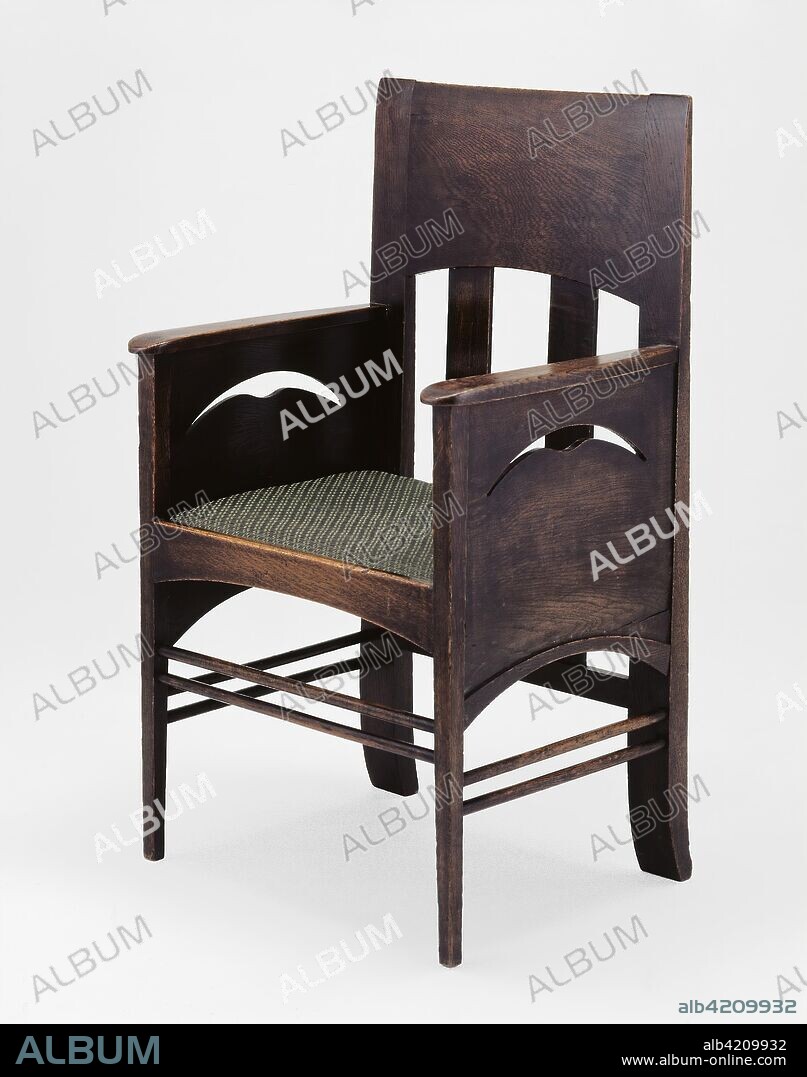 Armchair. Designed by Charles Rennie Mackintosh (Scottish, 1868-1928); Scotland, Glasgow. Date: 1897. Dimensions: 96.4 x 57.2 x 45.8 cm (38 x 22.5 x 18 in.). Stained oak with modern horsehair upholstery. Origin: Scotland.