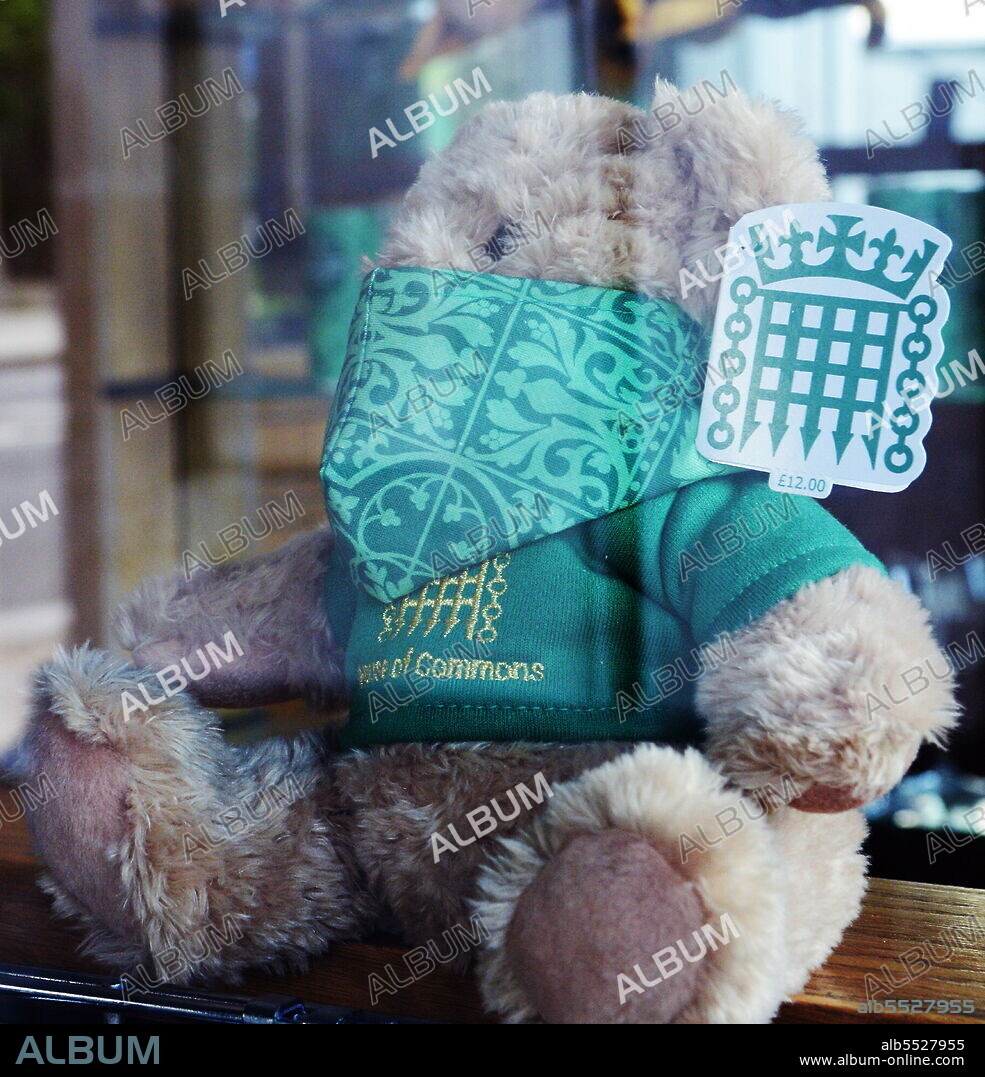A Teddy bear wearing a mask on display in the Houses of Parliament gift shop as London opens up with all restrictions including the wearing of masks being dropped on so-called Freedom Day at the end of a third national lockdown in England amid the COVID-19 coronavirus pandemic..