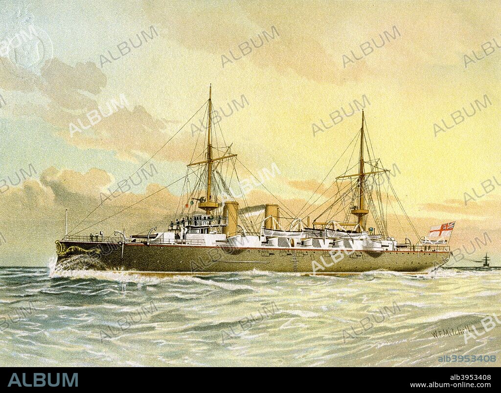 HMS 'Undaunted', Royal Navy 1st class cruiser, c1890-c1893. A cruiser of the 'Orlando' class, HMS 'Undaunted' was launched in 1886. She was sold for scrapping in 1907. A print from Her Majesty's Navy Including its Deeds and Battles, by Lieut Chas Rathbone Low, Volume II, JS Virtue & Co, London, 1890-1893.