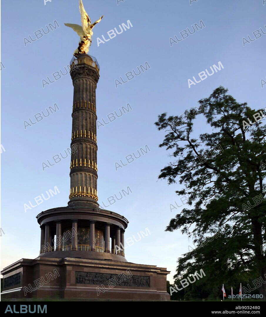 Photograph of the Victory Column (Siegessaule) Monument in Berlin, Germany. Designed by Heinrich Strack, after 1864 to commemorate the Prussian victory in the Danish-Prussian War. Heinrich Strack (1805-1880) a German architect of the Schinkelschule. Dated 21st Century.