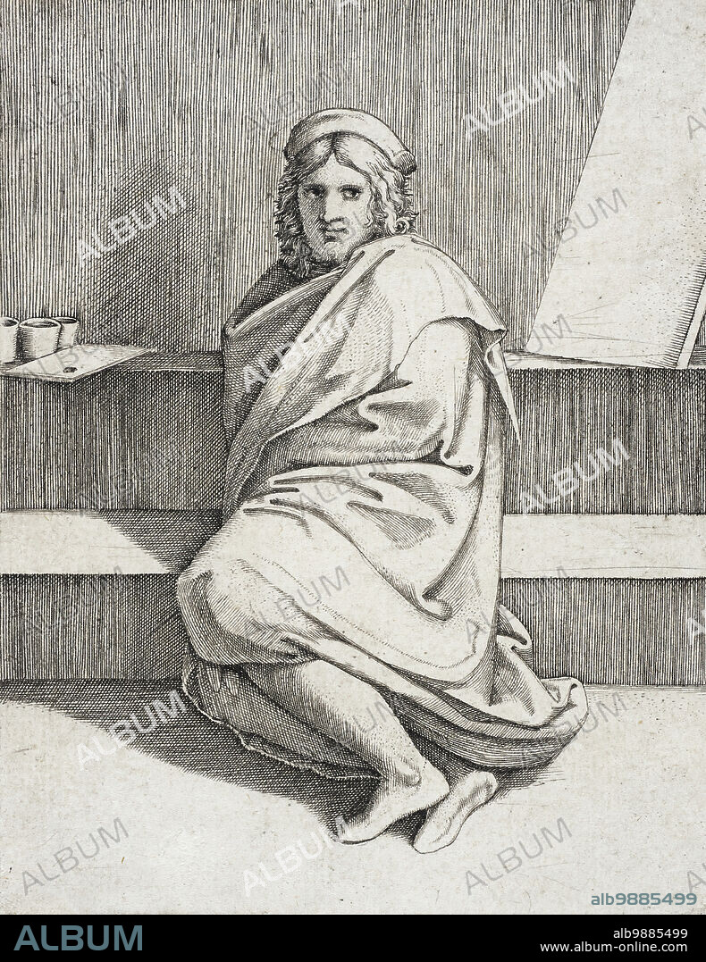 MARCANTONIO RAIMONDI. Portrait of Raphael, Seated, between circa 1517 and circa 1519.