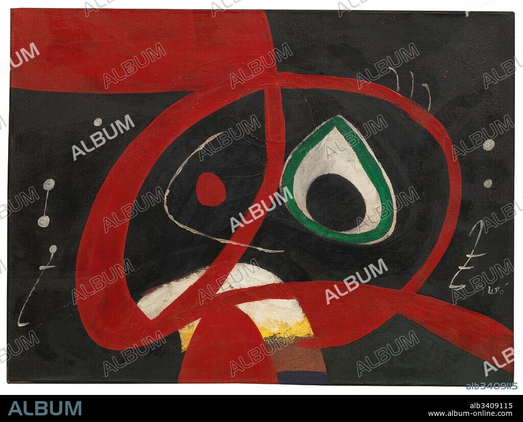 JOAN MIRÓ. Joan Miró / "Tête", 1976, Óleo sobre tela, 54 x 73 cm.