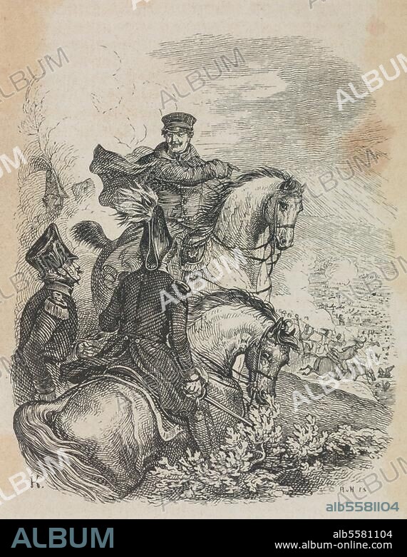 Blücher, Gebhard Leberecht, Fürst B. preuß. Generalfeldmarschall. 1742-1819. - "Blücher an der Katzbach". (Befreiungskriege 1813/15: Schlacht an der Katzbach am 26. August 1813: Blücher schlägt die Franzosen unter Alexandre Macdonald). Holzstich nach Johann Jakob Kirchhoff. Aus: E.Duller, Geschichte des deutschen Volkes, Bd. 2, Berlin (F.Kortkampf) 1866. Berlin, Sammlung Archiv für Kunst und Geschichte.