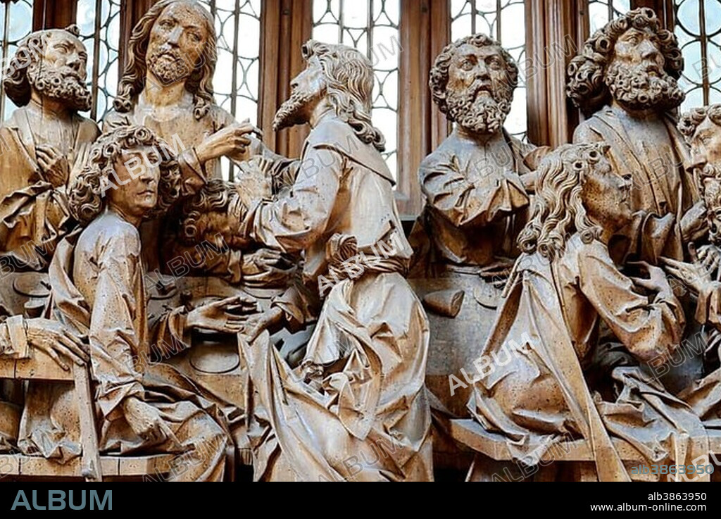 Holy Blood Altar by Tilman Riemenschneider, partial view, St. Jacob's Church, Rothenburg ob der Tauber, Middle Franconia, Franconia, Bavaria, Germany, Europe.