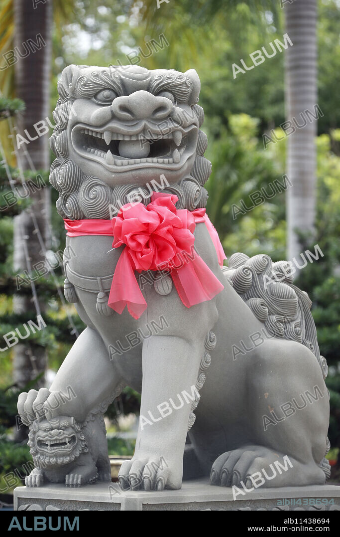 Imperial guardian lion statue, Chau Doc, Vietnam, Indochina, Southeast Asia, Asia.