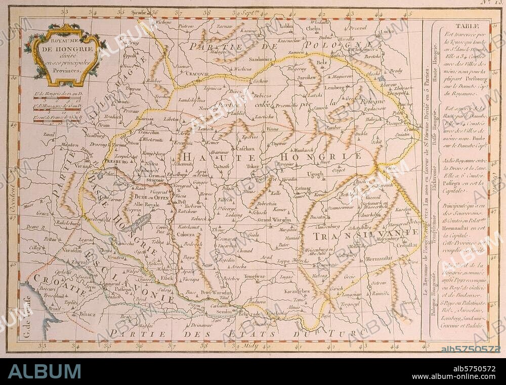 Ungarn / Landkarten:. "ROYAUME DE HONGRIE". Kupferstich, koloriert, undat. Paris, Privatsammlung.