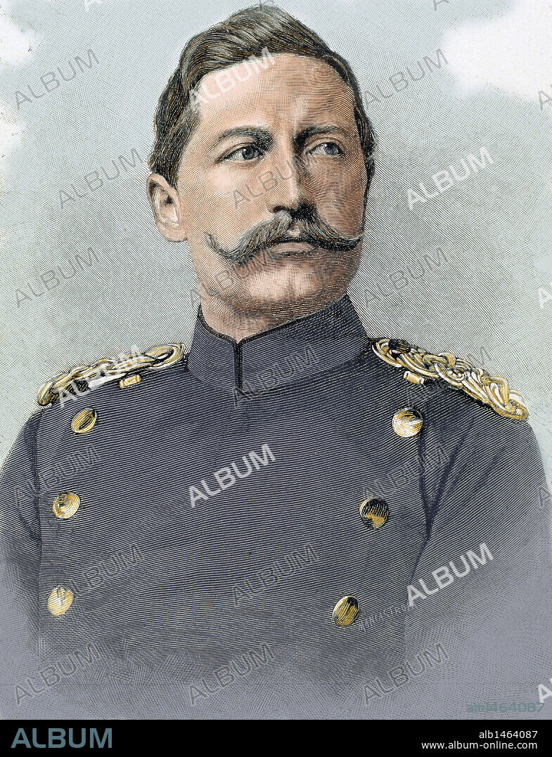 GUILLERMO II DE ALEMANIA (Potsdam,1859-Doorn, 1941). Rey de Prusia y emperador de Alemania (1888-1918), hijo y sucesor de Federico III. Grabado coloreado.