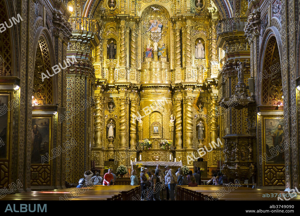 Interior of Iglesia de la Compania de Jesus, UNESCO World Heritage Site, Quito, Ecuador, South America.